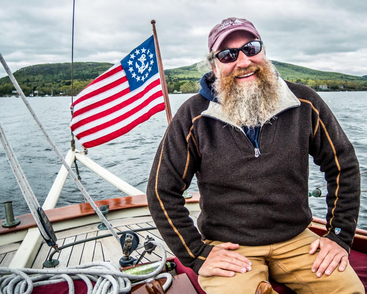 Captian Aaron Lincoln Sailing Penobscot Bay in Camden Maine